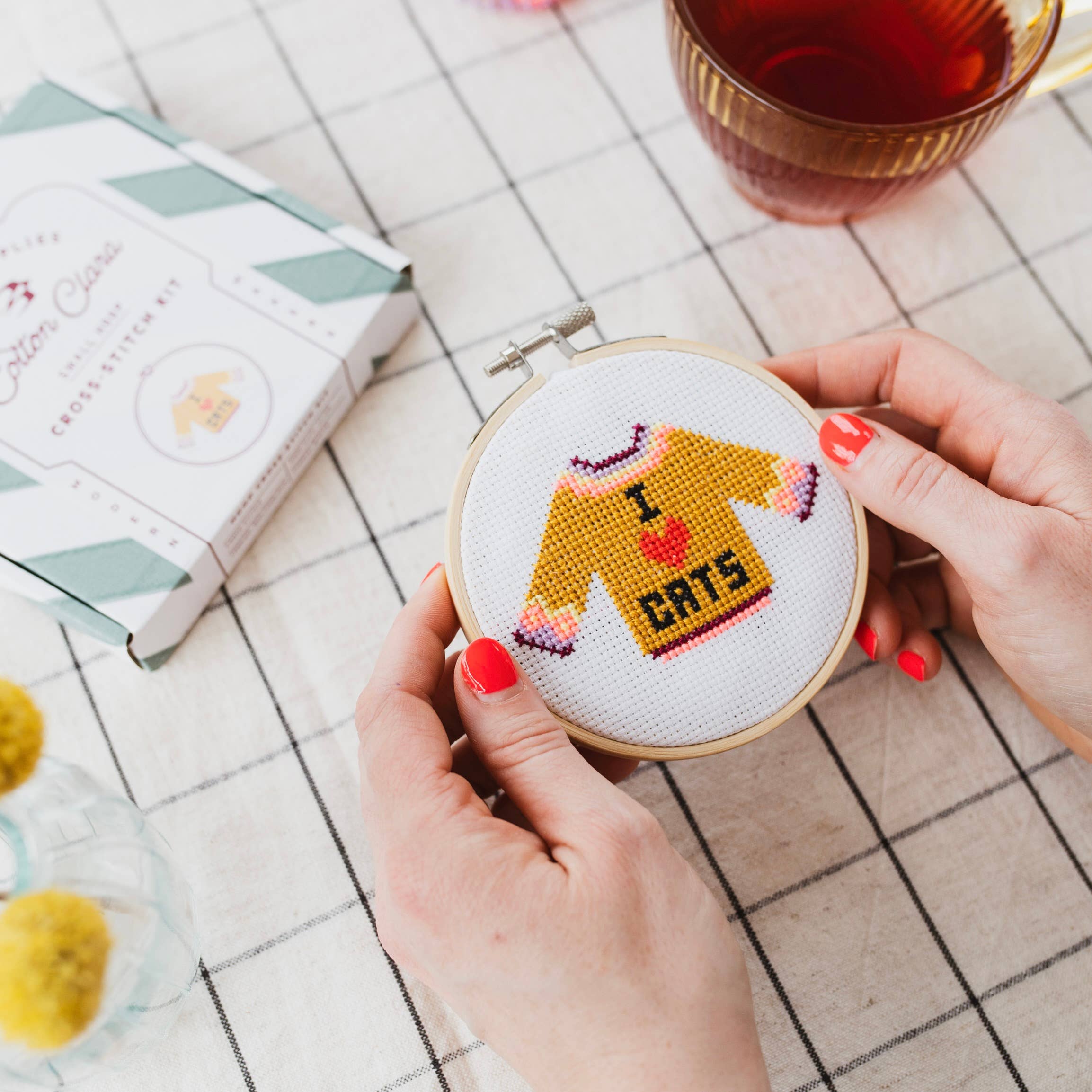 Cotton Clara Craft Kits & Supplies - Wholesale DIY Craft Kit - I Love Cats Cross Stitch Kit3