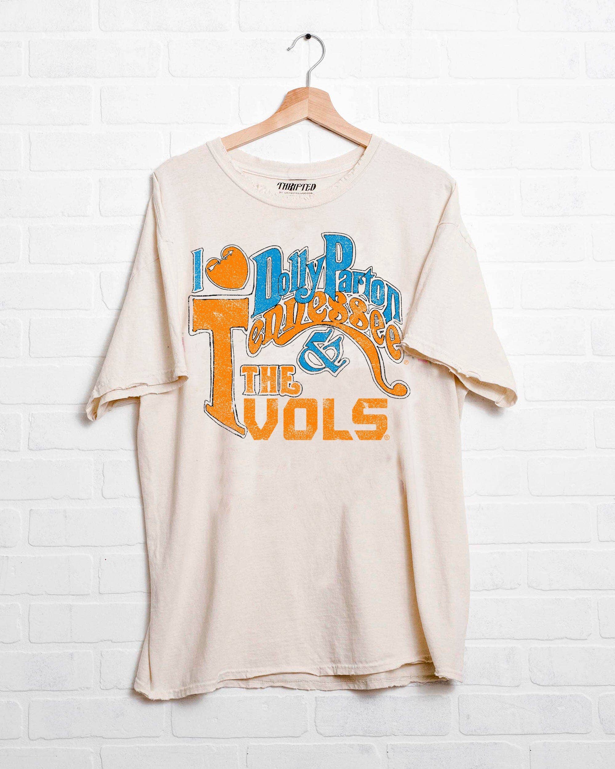 LivyLu - Wholesale Screen Printed T-Shirt - Unisex - I Heart Dolly Parton & The Tennessee Vols Thrifted Tee7