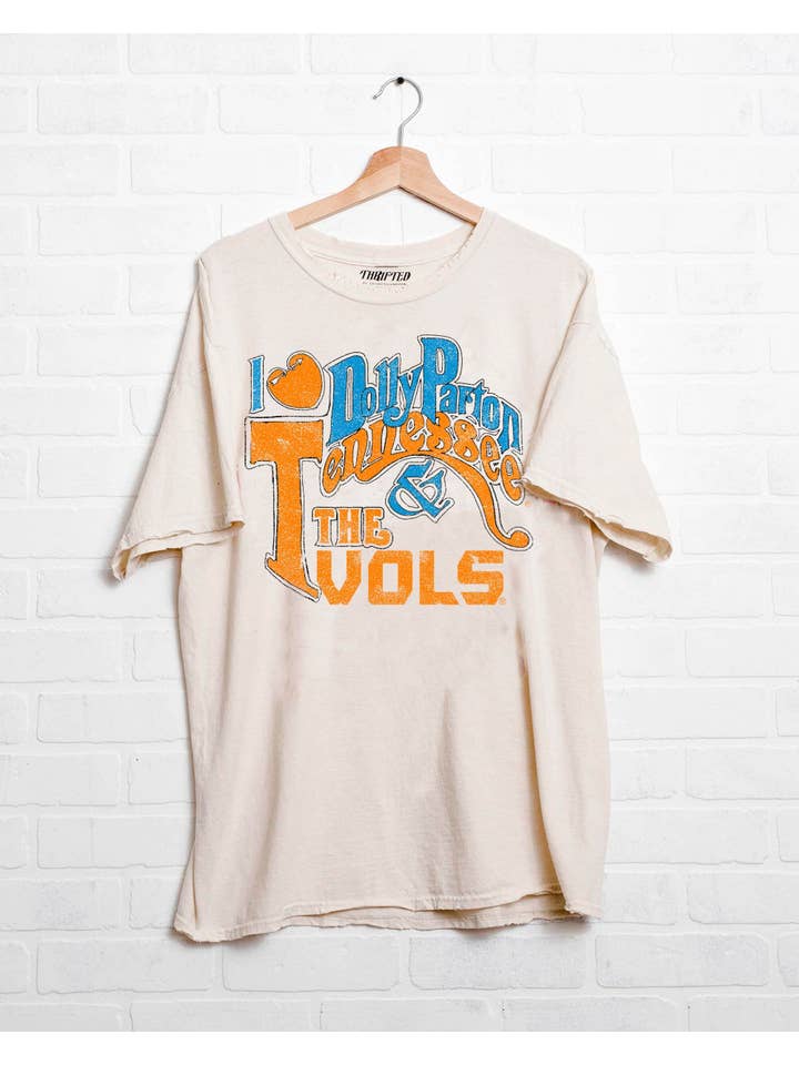 LivyLu - Wholesale Screen Printed T-Shirt - Unisex - I Heart Dolly Parton & The Tennessee Vols Thrifted Tee7