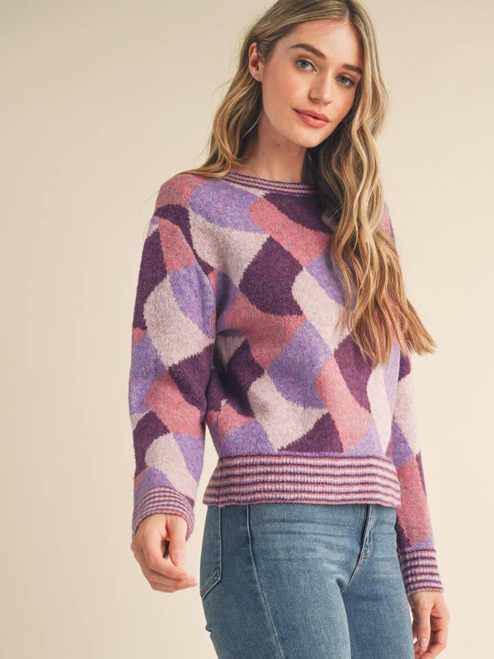 &MERCI - Wholesale Knit Sweater - Women's - COLORFUL ABSTRACT KNIT SWEATER MSW1028415