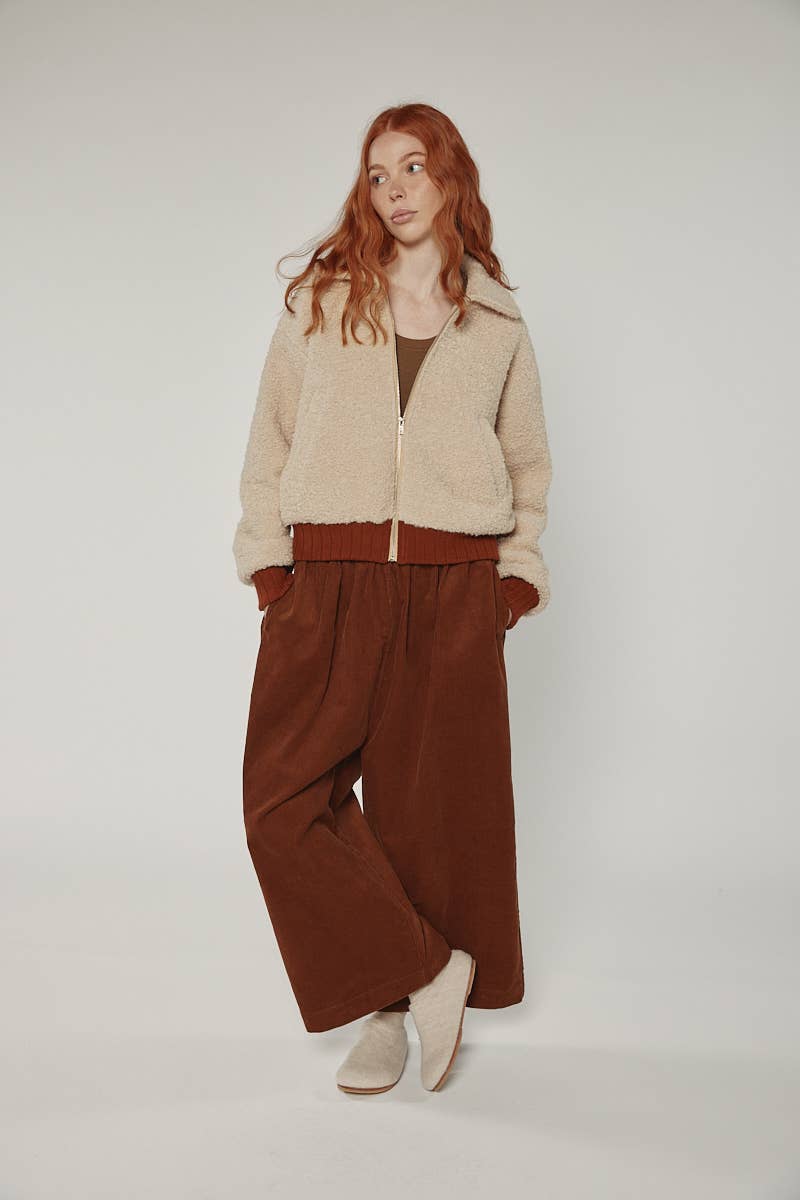 Oatmeal Wool blend ribbed short bomber jacket for wholesale on Faire3