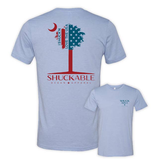 Shuck'n Love The USA Palmetto Tee - Red and Navy Imprint for wholesale by Shuckable
