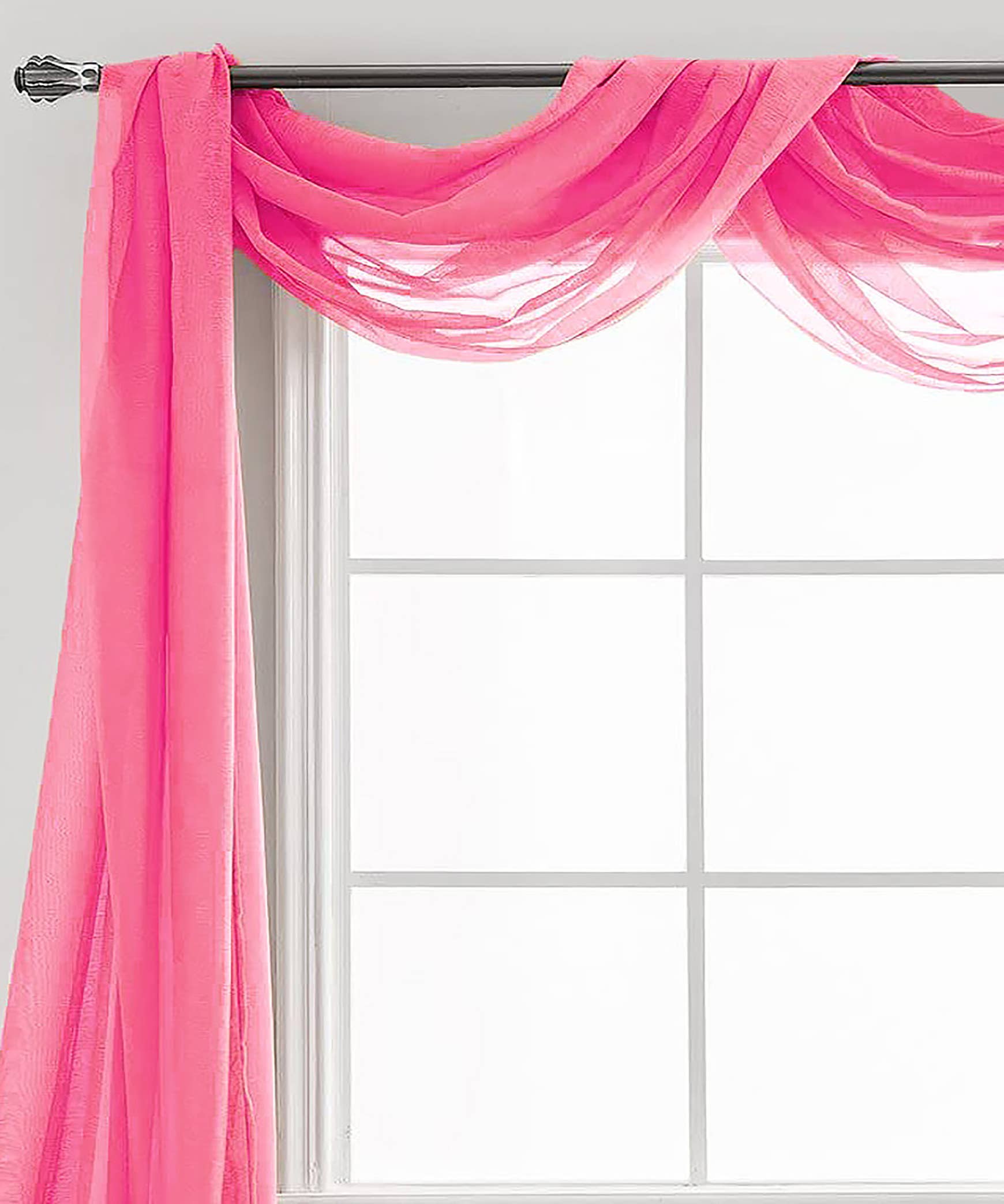 home mart goods - Vente Lambrequin - Écharpe de fenêtre en voile rose vif 37" x 216" - Longue cantonnière1