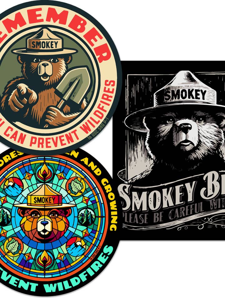 Smokey Bear Official Vintage Indoor/Outdoor Sticker Pack #3 for wholesale by Giant Step Design Co.