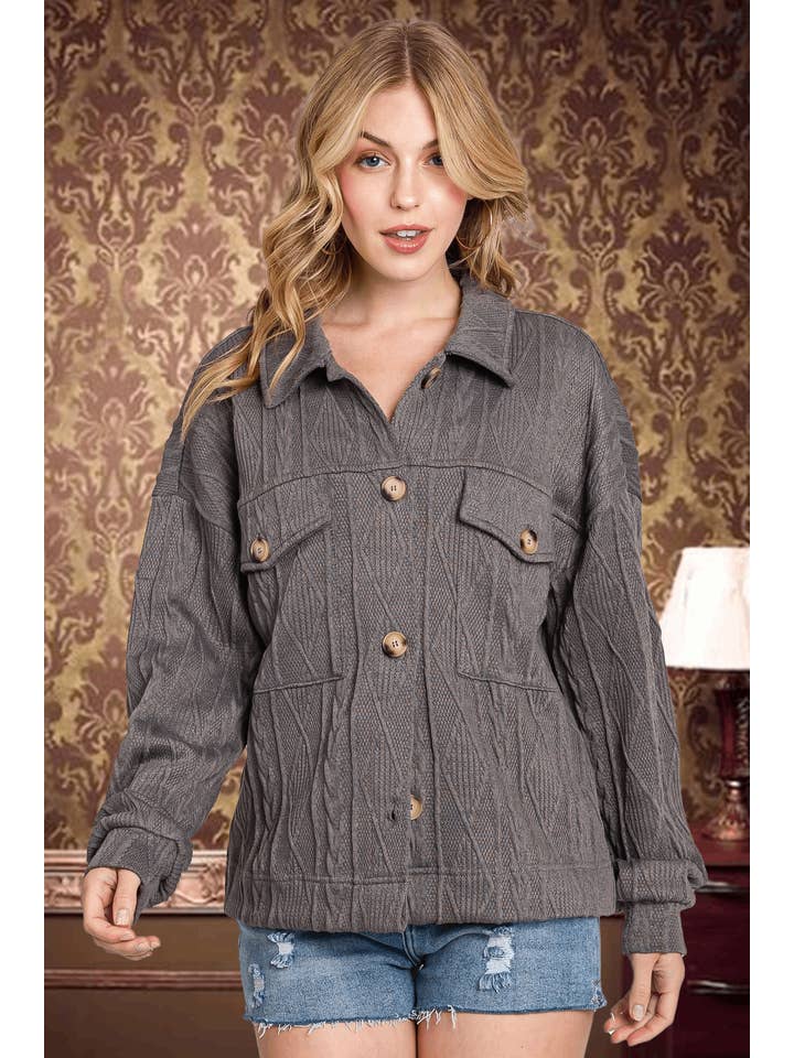 ELLEBORN - Wholesale Shirt Jacket/Shacket - Women's - Textured Relaxed Jacket-3393T