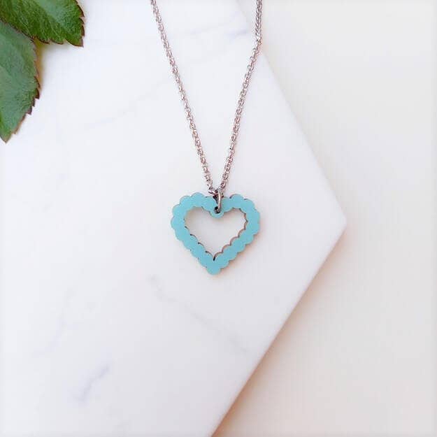 Bubble Heart Wooden Necklace Blue for wholesale by Unique Ella