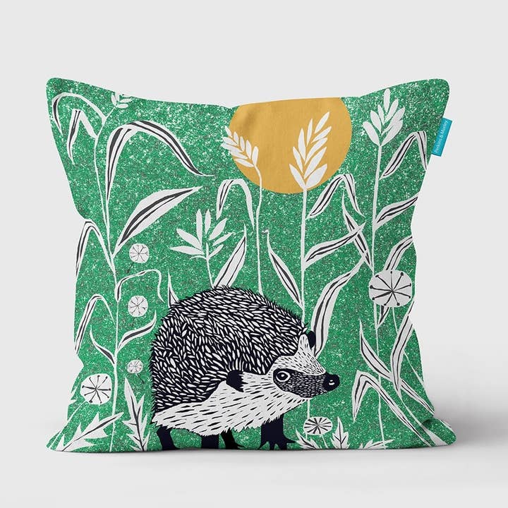 Wilder Hedgehog Cushion Green for wholesale by Perkins & Morley