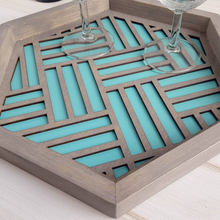 Geometric Serving Tray | Organize with Style | Light Blue for wholesale by Wood Chip Decor