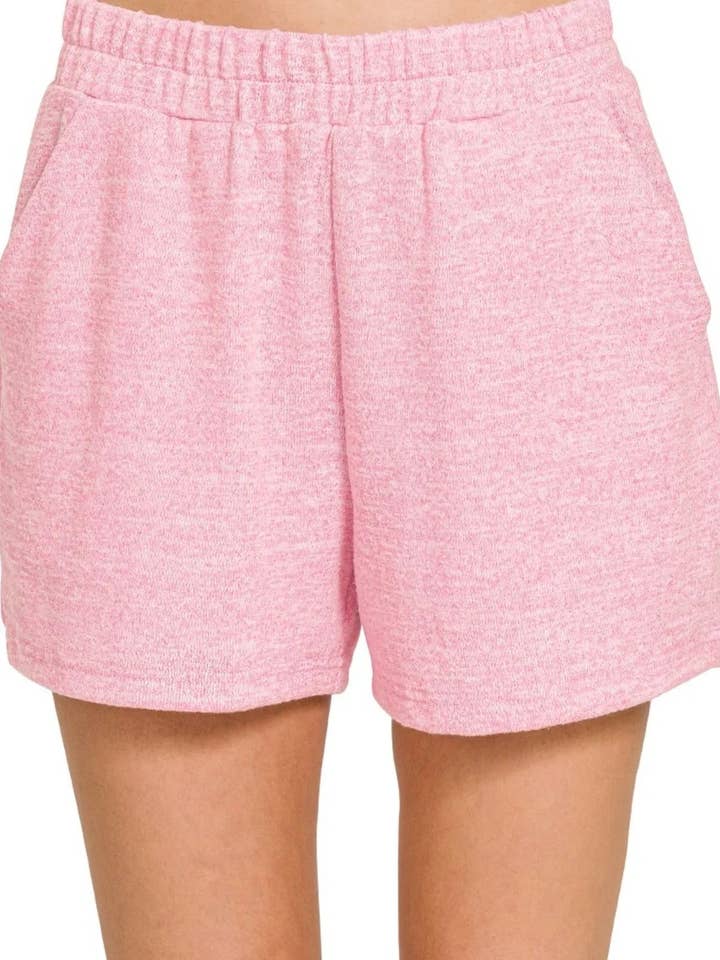 Zenana Soft Melange Hacci Elastic Waist Band Shorts for wholesale by React Activewear