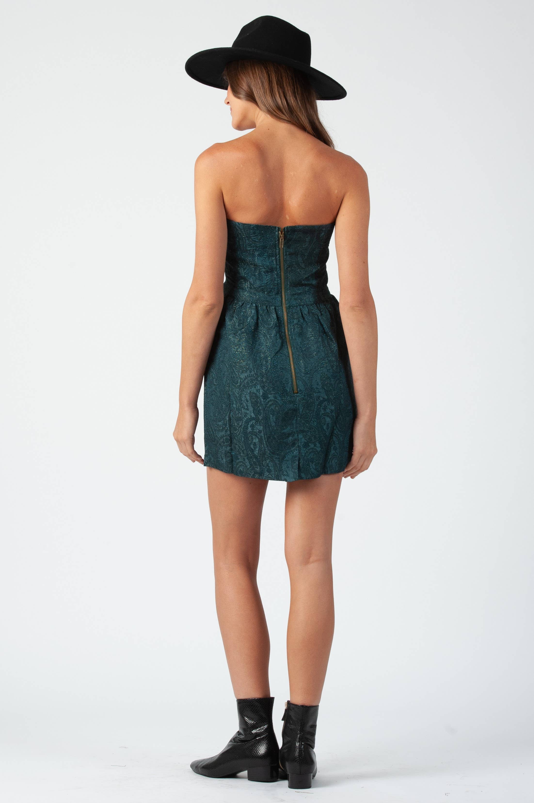 Lucca Couture - Wholesale Dress - Women's - Holiday Shiny Brocade Strapless Dress2