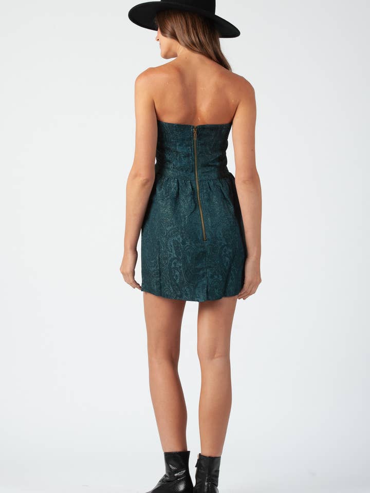 Lucca Couture - Wholesale Dress - Women's - Holiday Shiny Brocade Strapless Dress2