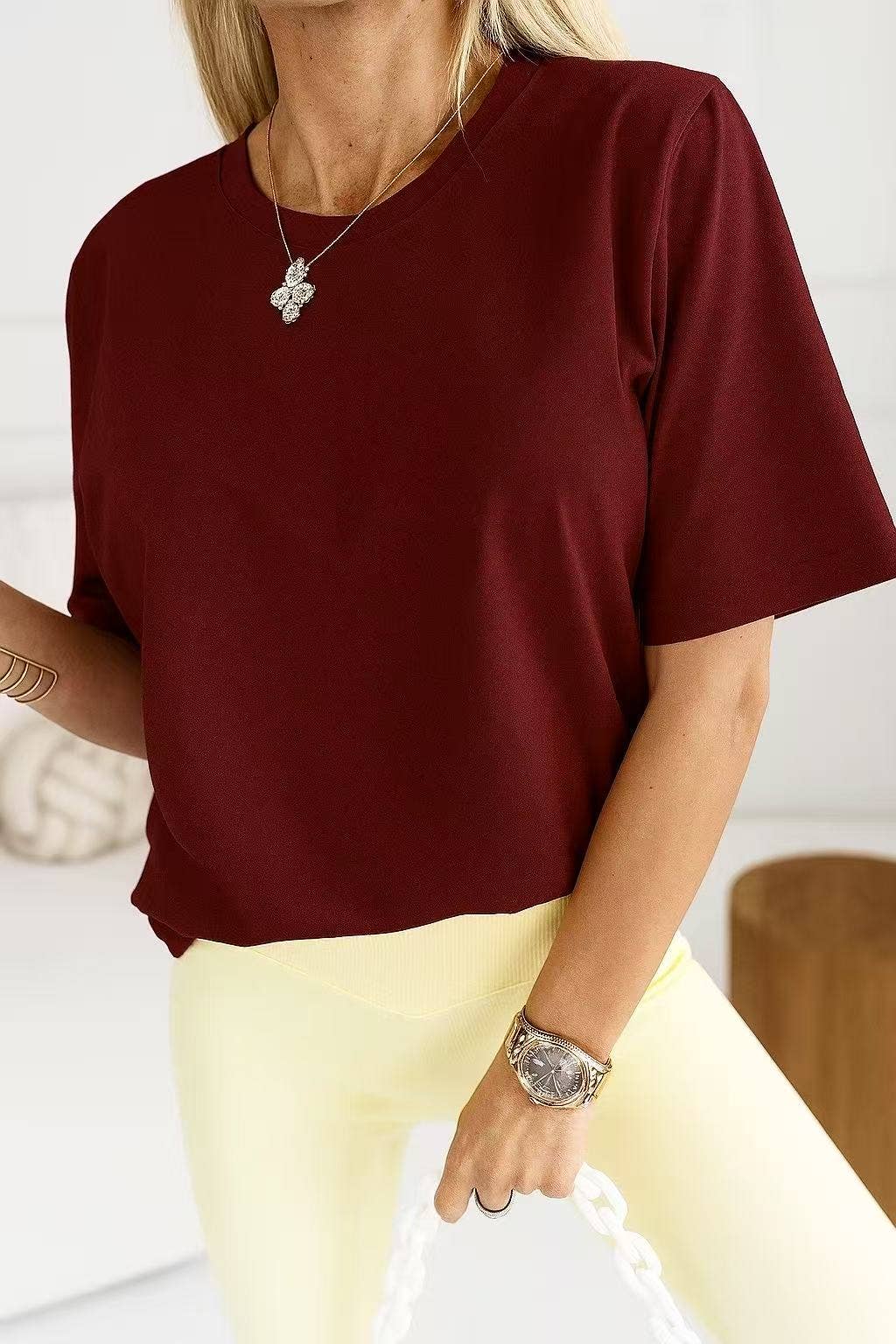 ESTEE BROWN - Wholesale T-Shirt - Women's - Large basic plain T-shirt - 2206U2