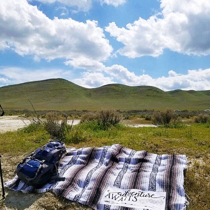 Mexican Blanket "Adventure" - Black | Beach, Camping, Yoga for wholesale by Lil Be