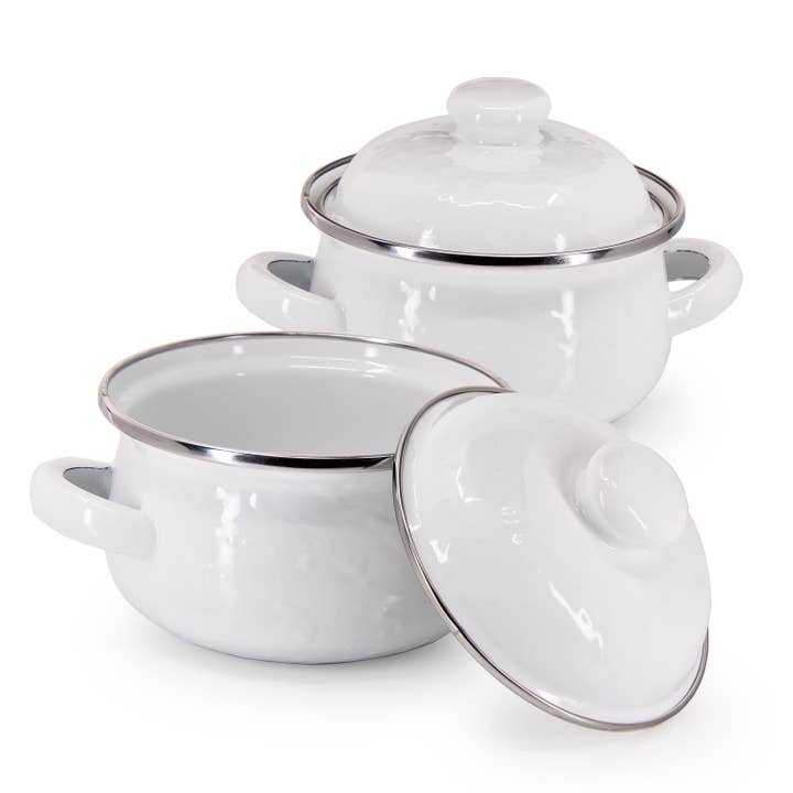 Golden Rabbit Home - Wholesale Cooking Pot - Set of 2 Solid White Petite Tureen