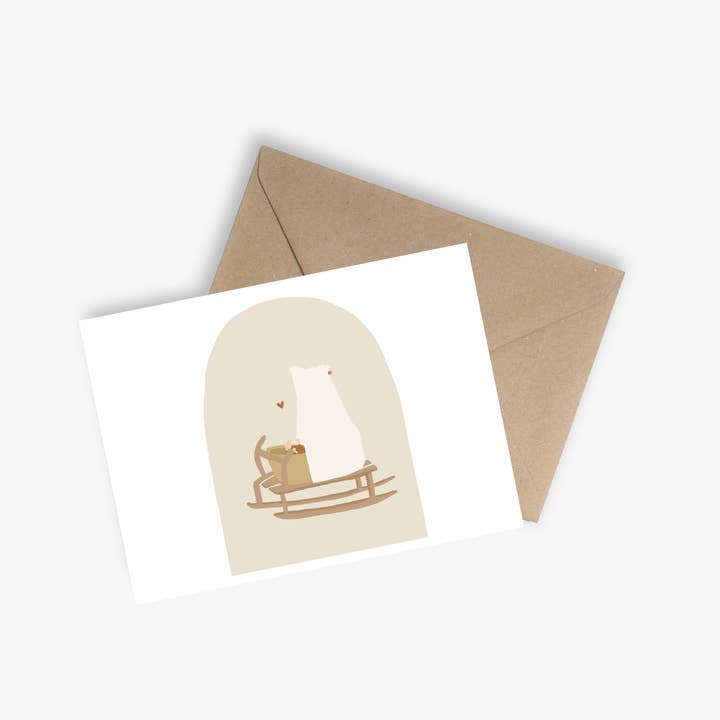 LE PAPIER GRAPHIQUE – Großhandel Babykarte – Baby in einem Schlitten (Baby in einem Schlitten) - Einfache Babykarte