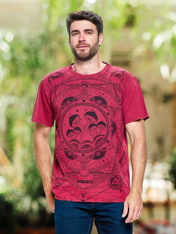 Yak & Yeti - Wholesale Screen Printed T-Shirt - Men's - Men's T-Shirt Sacred Geometry Mushrooms2
