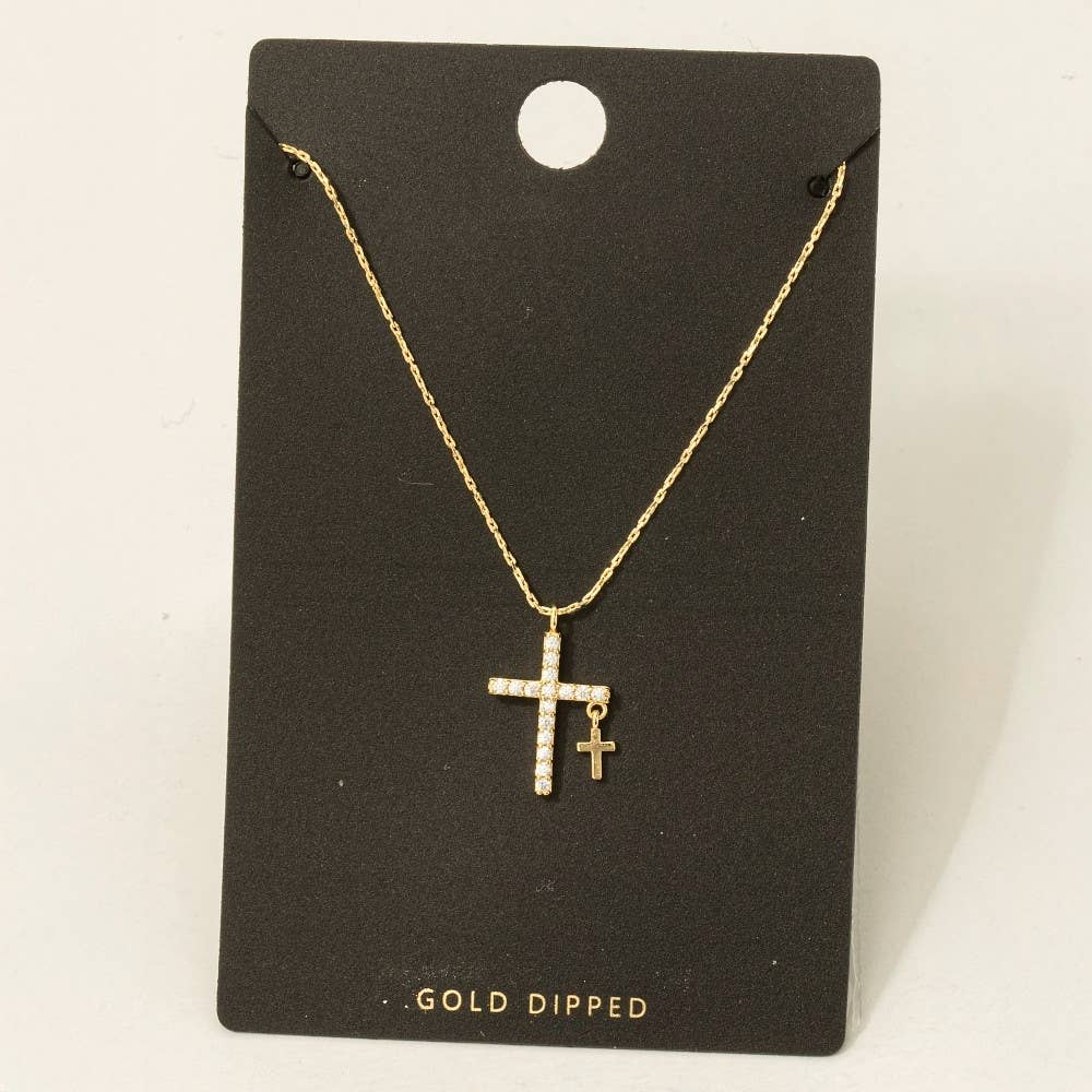 Gold Dipped Cz Pave And Mini Cross Pendant Necklace for wholesale on Faire1