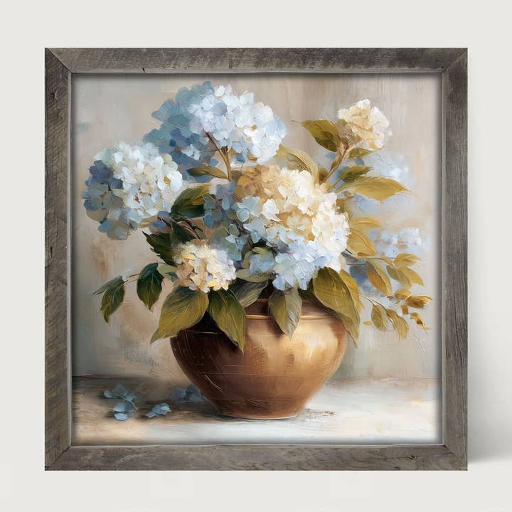 Copper Vase with Blue and White Hydrangeas for wholesale by ginger blue