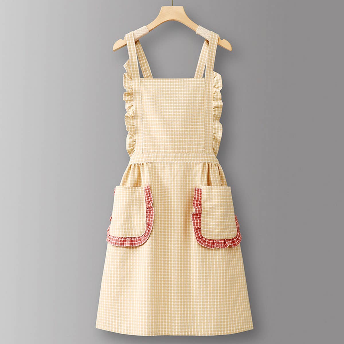 ACCITY - Wholesale Apron - Cotton Striped Grid Kitchen Apron with Pocket_CWMM1009526