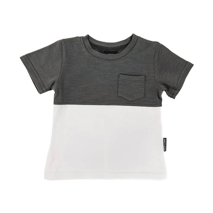 Pocket Tee - Charcoal Kids Color Block, Toddler T-shirt for wholesale by 97 Design Co.