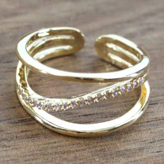 R23022 Anel Regulável CZ Mergulhado Gold por atacado de Pretty Persuasions