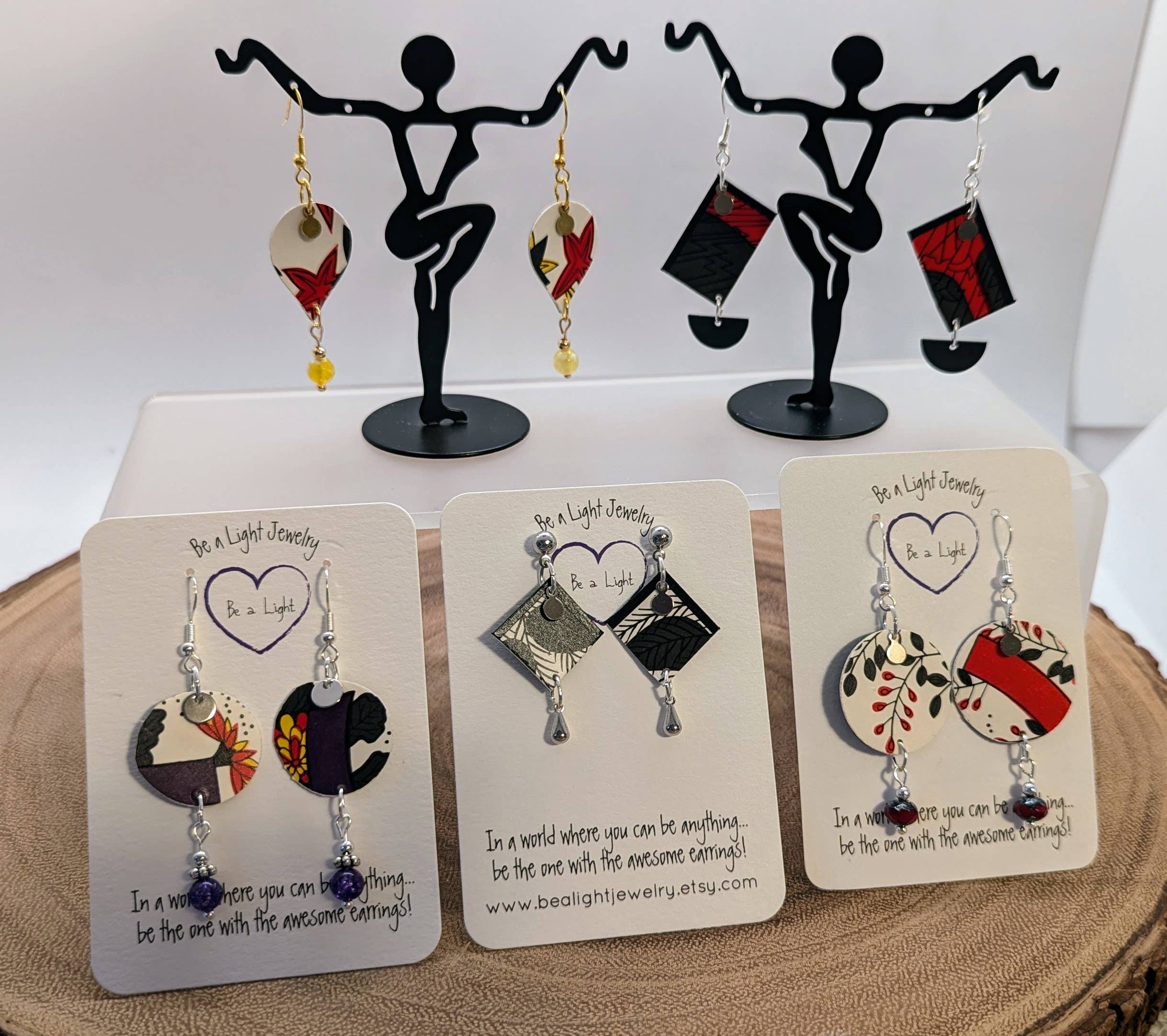 Be a Light Jewelry - Wholesale Dangle Earrings - Japanese Hanafuda earrings, Upcycled Collection #32