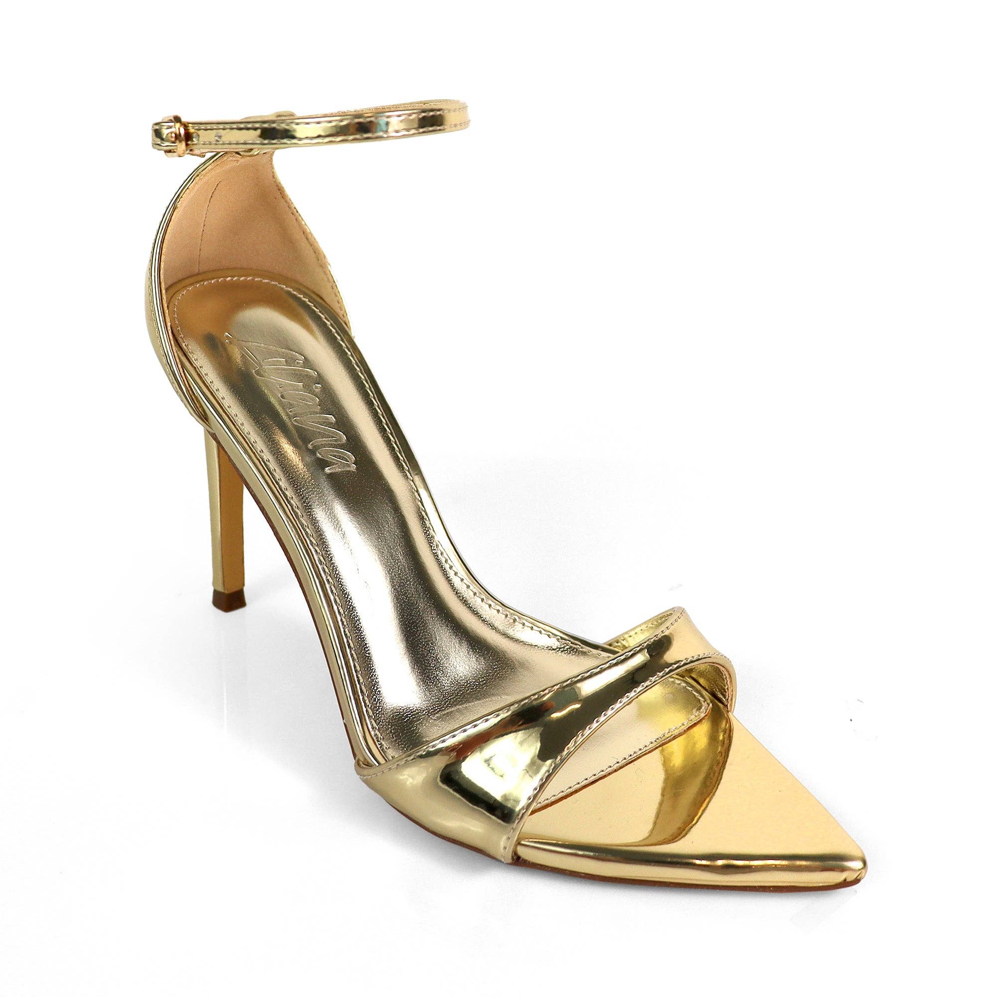 Or LAUCIA-41 ESCARPIN À BOUT POINTU AVEC BRIDE À LA CHEVILLE ET TALON AIGUILLE OR en vente sur Faire0