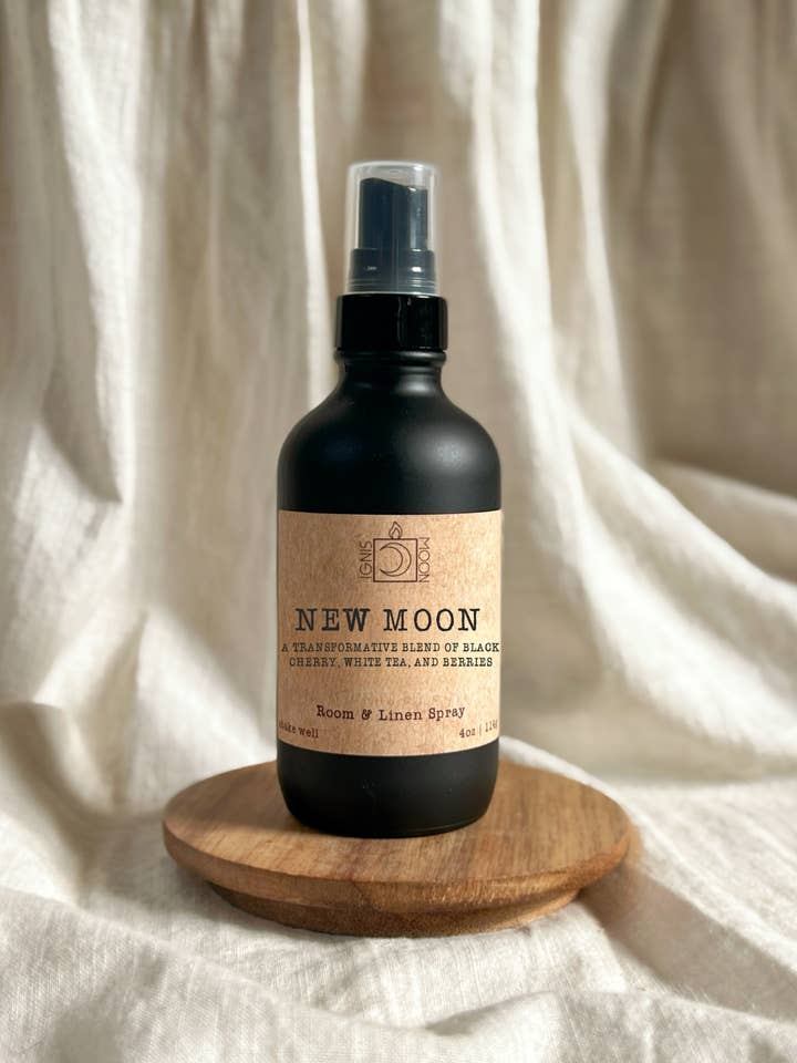 New Moon - Room + Linen Spray 4oz Matte Black Glass Bottle for wholesale by Ignis Moon