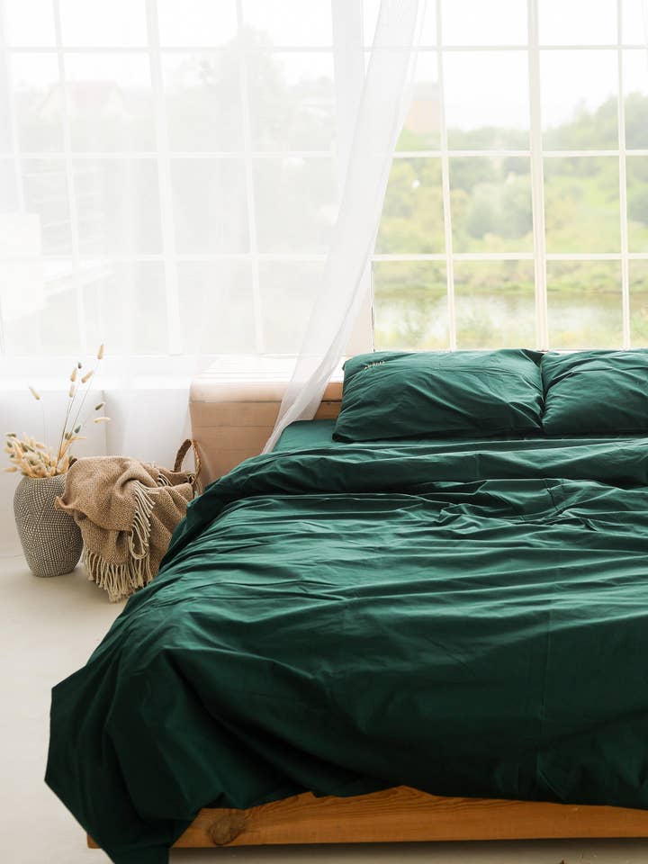 Stonewashed Cotton Green Duvet Set for wholesale by Nich Linen