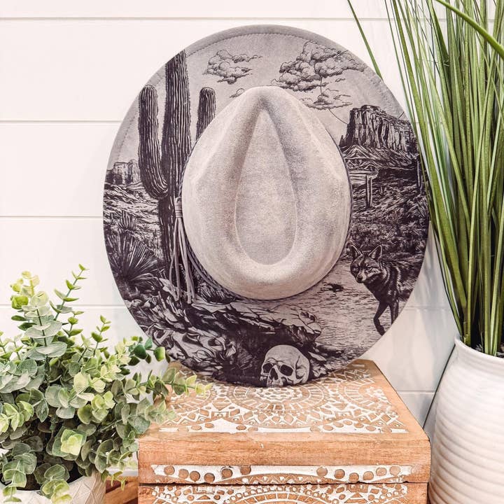 Willie & Dolly Designs - Wholesale Fedora - Women's - Engraved Desert Scene Hat