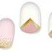 Enveloppe à ongles en gel géométrique délicate rose et dorée à changement de couleur pour la vente par Lauren B. Beauty