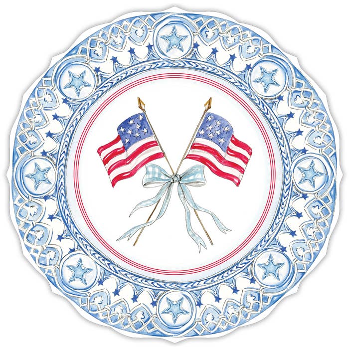 Patriotic Plate Light Blue Flags Bow Posh Die-Cut Placemat for wholesale by RosanneBeck Collections