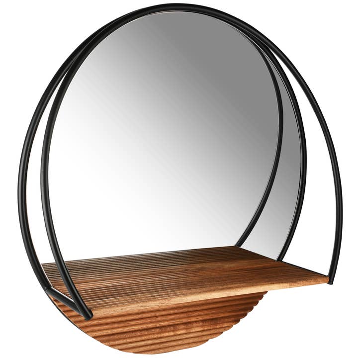 Wandregal mit Spiegel, rund, Holz/Metall, 80x14x80cm für den Großhandel von Dekoratief