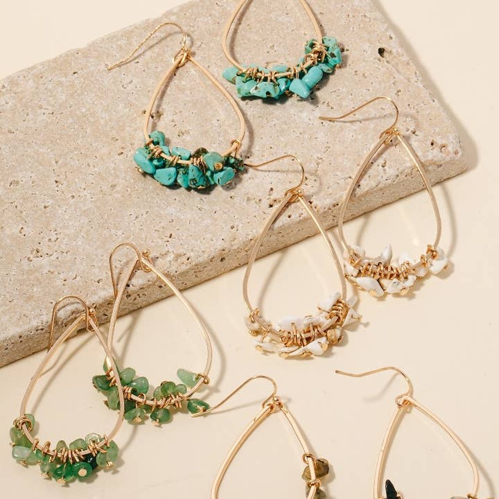 Anarchy Street - Wholesale Dangle Earrings - Pebble Stone Charms Tear Dangle Earrings