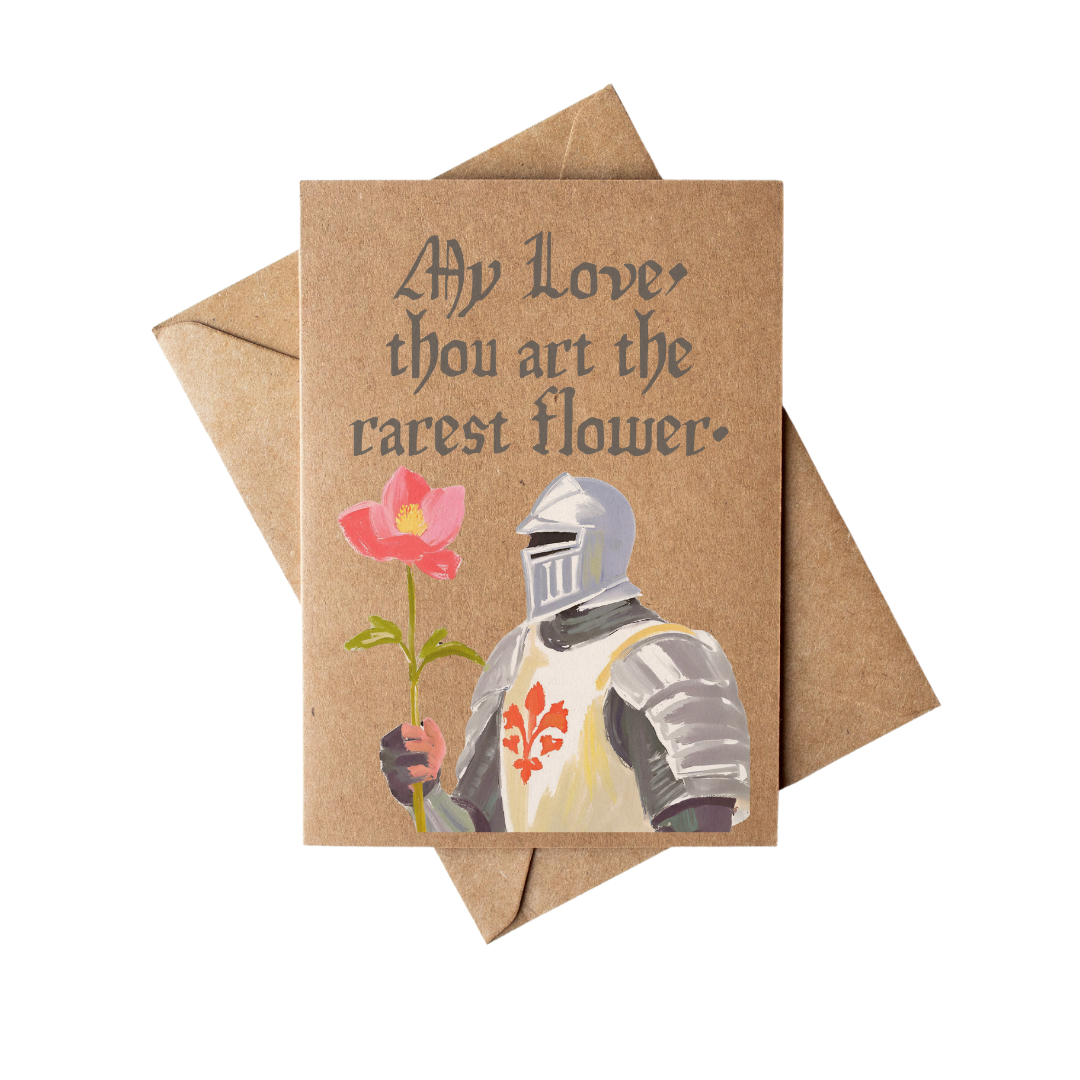 Cryptic Paper Co. - Wholesale Love Card - Funny Medieval Knight Love Card on Brown Kraft Paper0