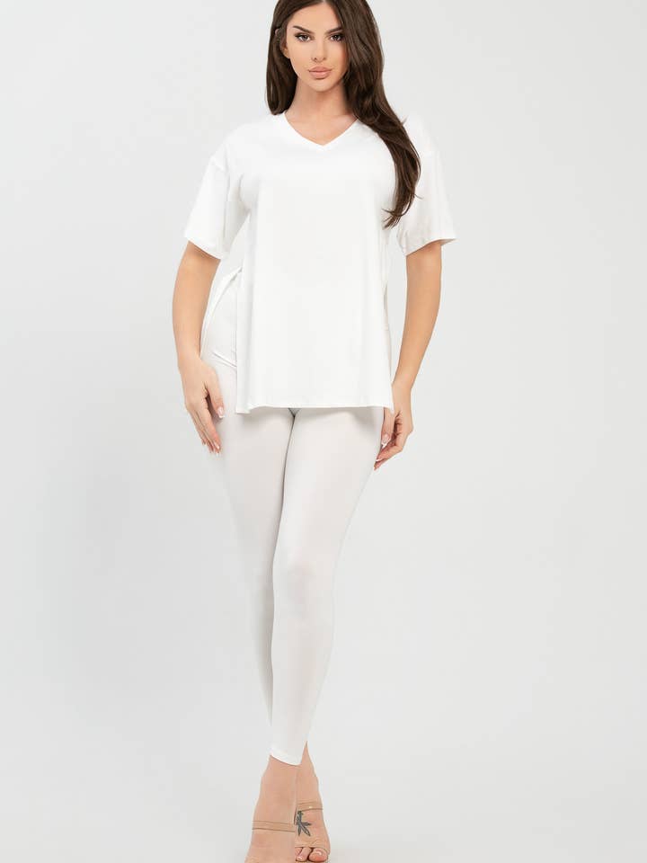 Julia by LoveJ - Wholesale Top & Pant Set (NOT Loungewear) - Women's - V Neck Side Slits Basic Top And Leggings Set33
