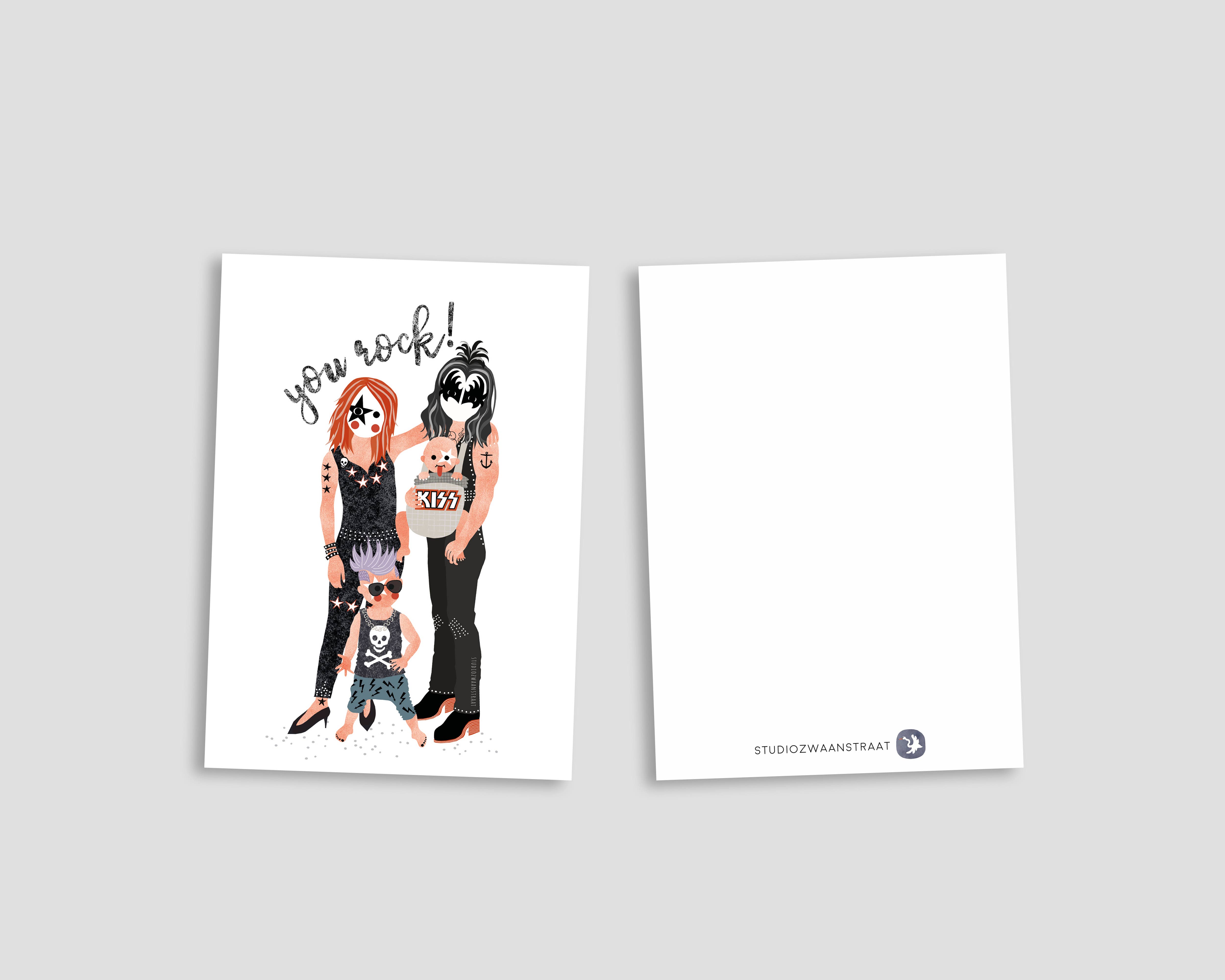STUDIOZWAANSTRAAT - Vendita all'ingrosso Cartoline - serie di cartoline Rockstar Families - 'Family of four'2