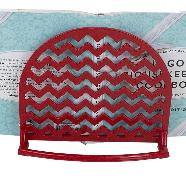 Home Basics Cast Iron Chevron Design Cookbook Stand, Red, 10.5x5.5x9 Inches for wholesale by ShopBobbys
