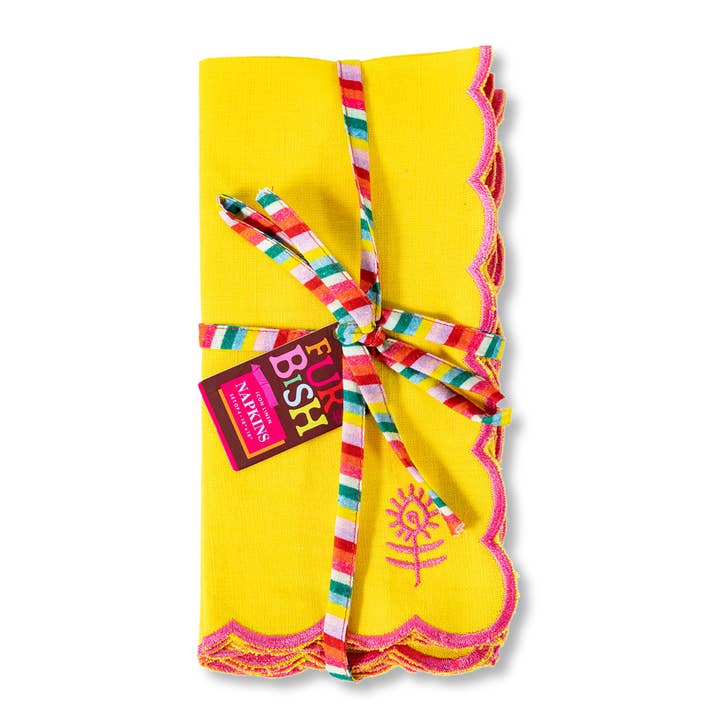Furbish Studio - Wholesale Dinner & Cloth Napkin - Icon Linen Napkins S/4 - Yellow + Neon Pink