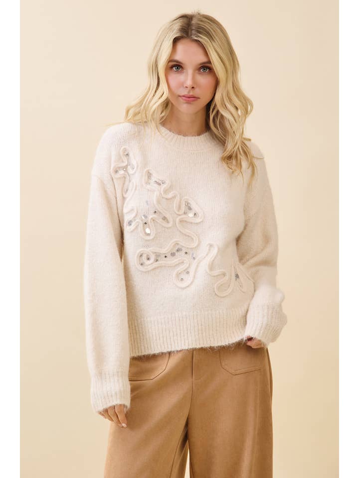 Crème Versierde Gebreide Trui OT51801 voor groothandel op Faire