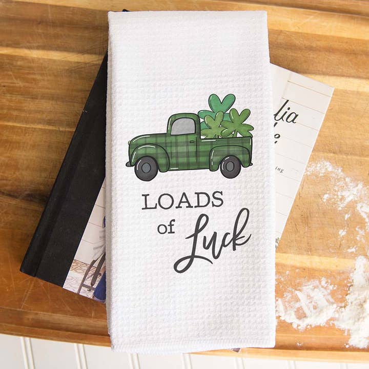 Loads of Luck Irish Kitchen Towel, St Patrick Dish Towel for wholesale by Canary Road