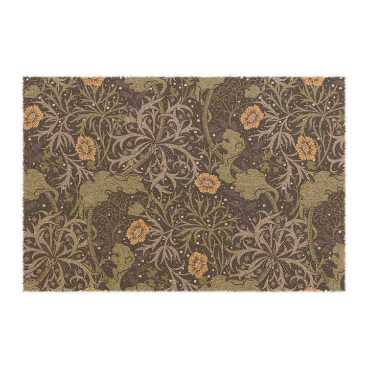 Paillasson en fibre de coco inspiré par William Morris - Collection Seaweed (Fleurs Jaunes) pour la vente par Willy Morris Home Emporium