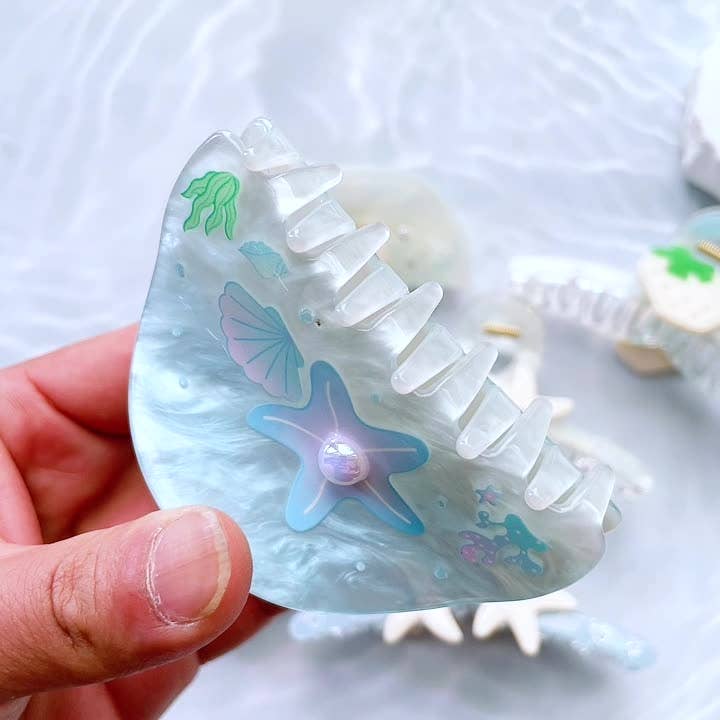 SoapElenGlen - Vente Pince à cheveux – femme - Pince à cheveux étoile de mer bleu rêveur, pince à griffes de plage d'été7