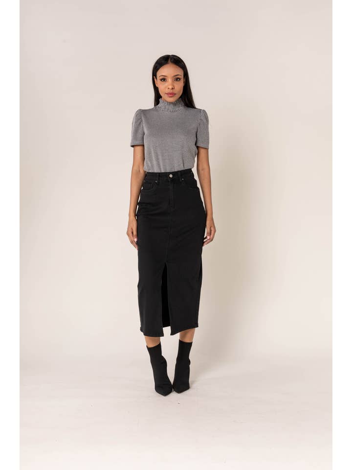 Nina Carter - Wholesale Skirt - Women's - Nina Carter denim jean long skirt with front split front P2159