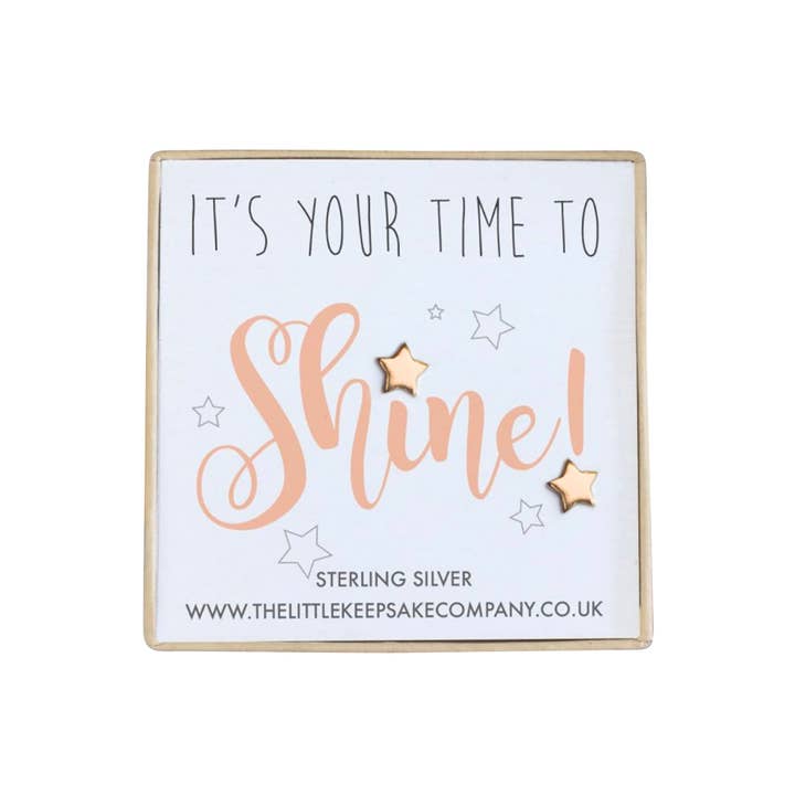 Rose Gold Vermeil Quote Earrings - It's Your Time To Shine! for wholesale by The Little Keepsake Company