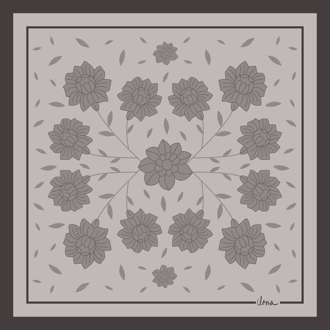 Hello Ilona - Wholesale Scarf - Women's - Kalocsa 100% Mulberry Silk Scarf - Kávé (Brown, Beige)4