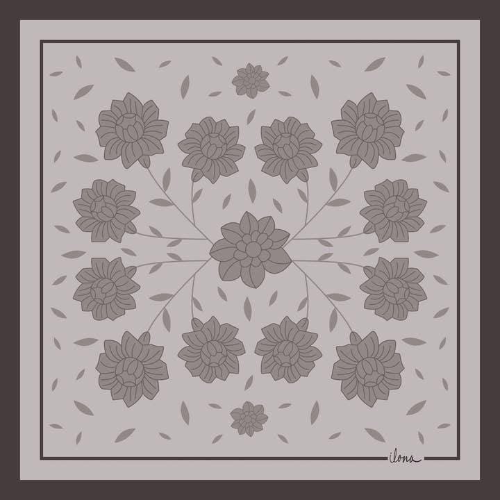 Hello Ilona - Wholesale Scarf - Women's - Kalocsa 100% Mulberry Silk Scarf - Kávé (Brown, Beige)4