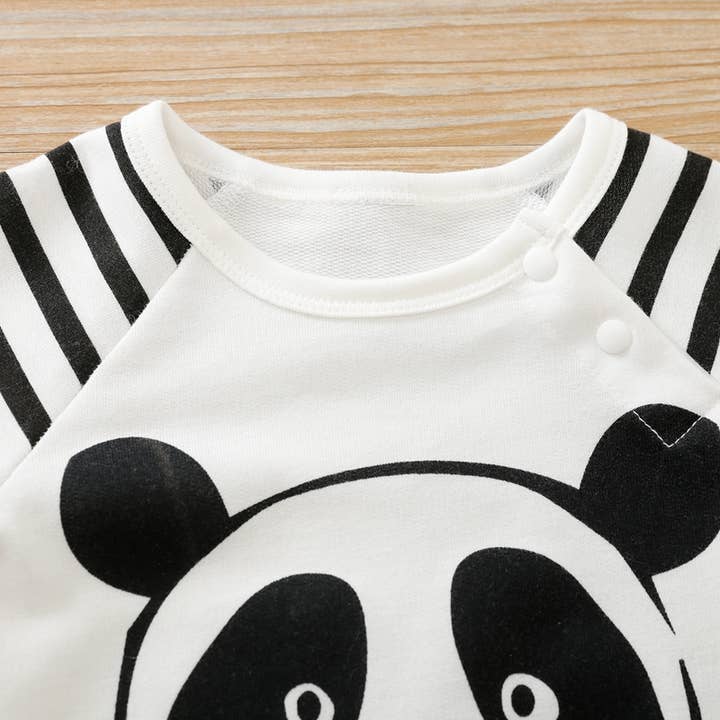 White Baby Panda Striped Jumpsuit for wholesale on Faire