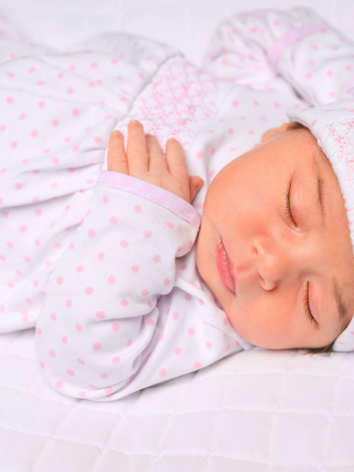 Gingham Dots Smocked Footie - Pink for wholesale on Faire
