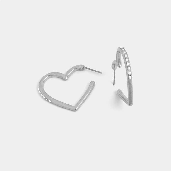 Bling Heart Hoop Earrings - Silver - Valentine's Day for wholesale by Whispers